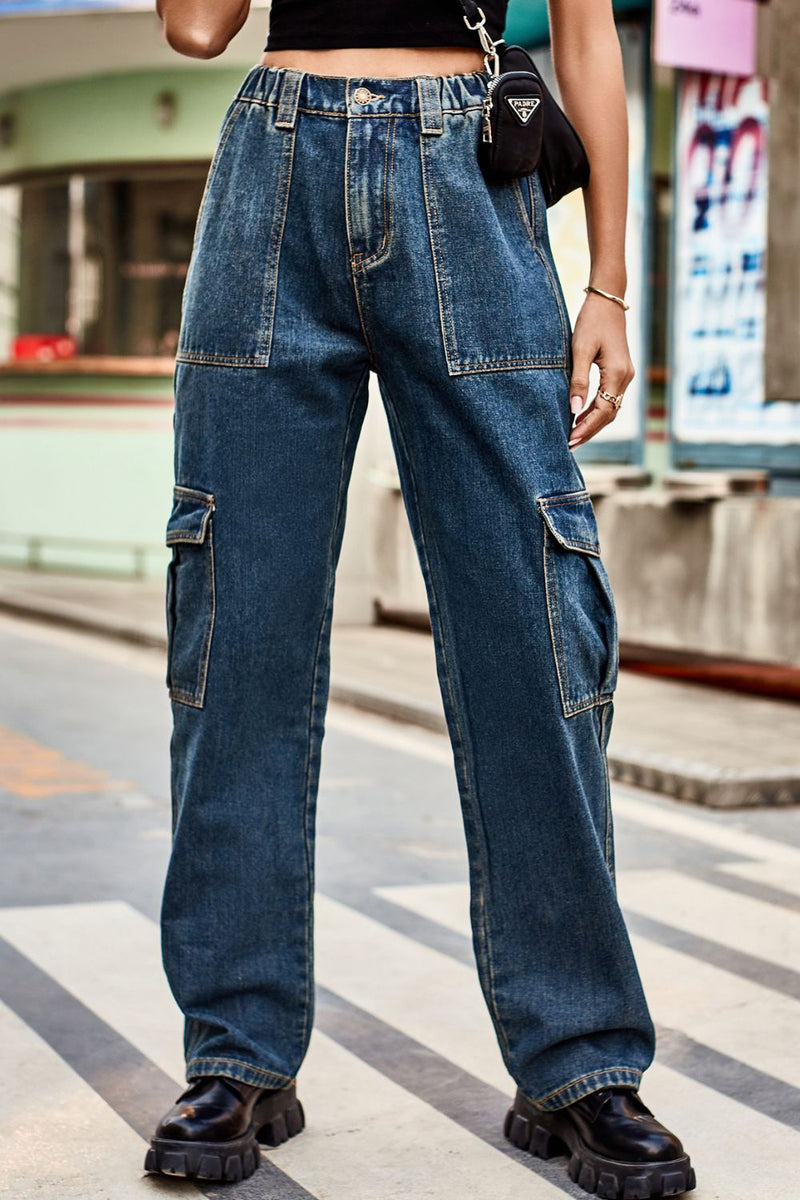 Baeful Long Straight Leg Jeans with Pockets