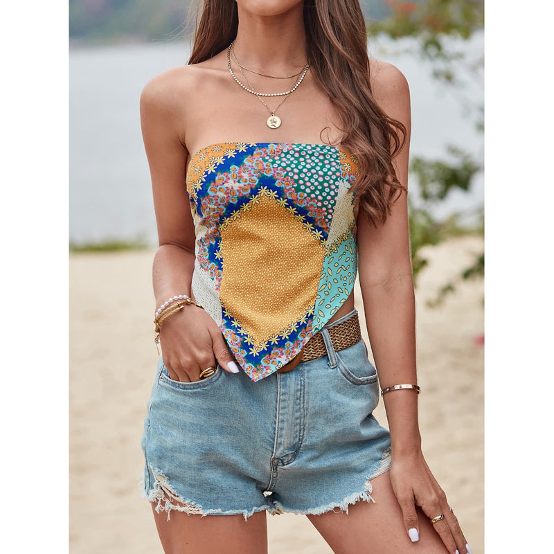 Printed Tie Back Pointed Hem Top