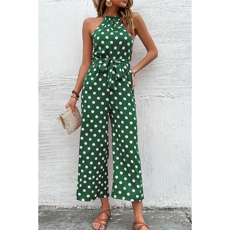 Polka Dot Grecian Wide Leg Jumpsuit