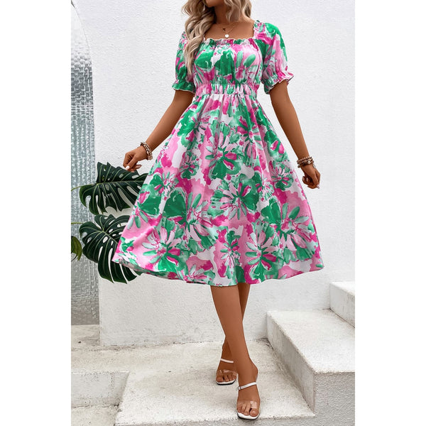 Floral Frill Trim Square Neck Dress