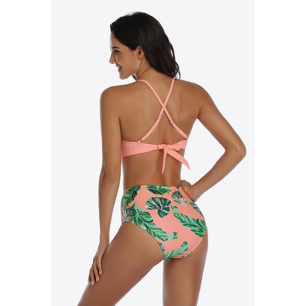 Tropical Print Ruffled Two-Piece Swimsuit