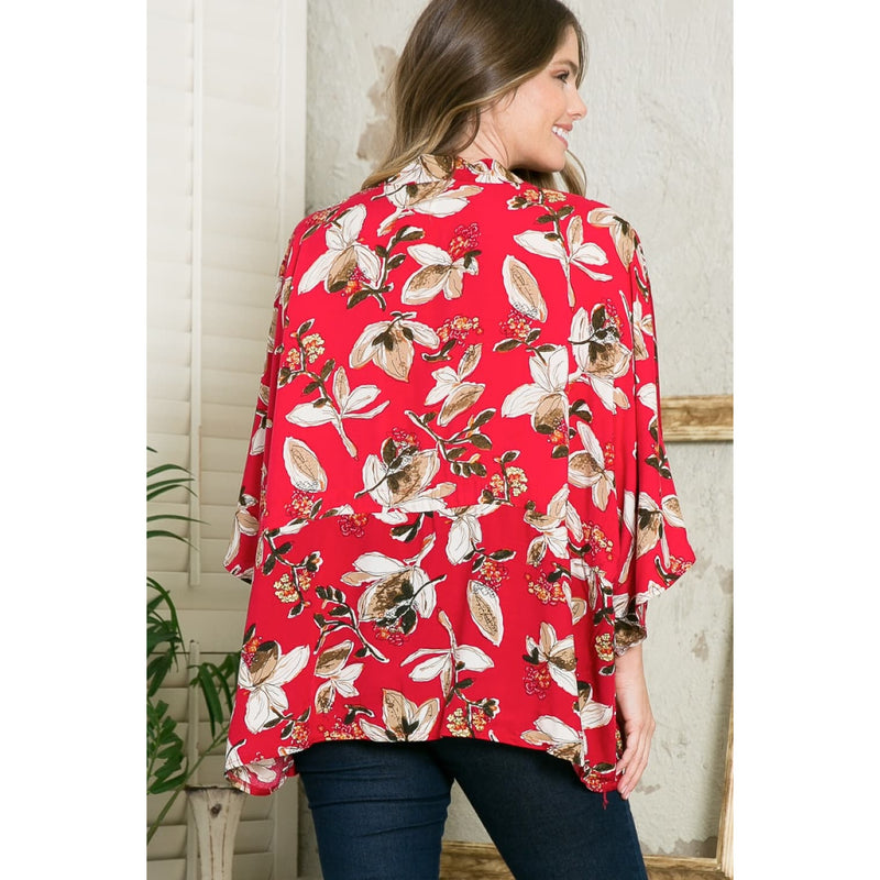 Justin Taylor Floral Open Front Three-Quarter Sleeve Cardigan