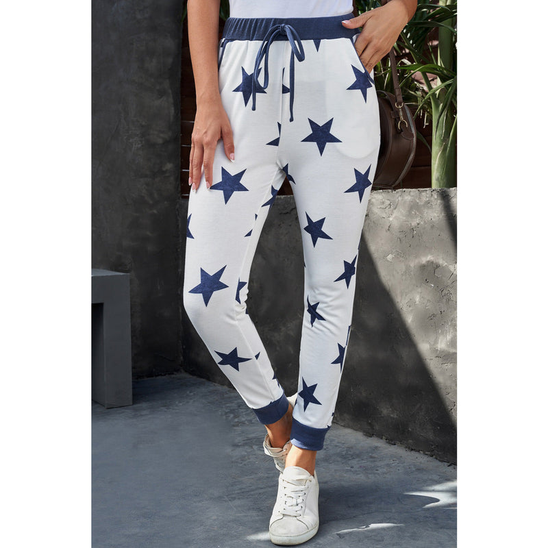 Star Print Drawstring Detail Joggers