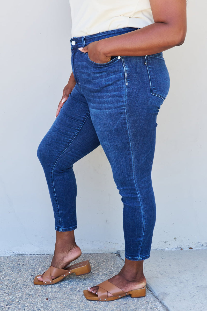 Judy Blue Marie Full Size Mid Rise Crinkle Ankle Detail Skinny Jeans