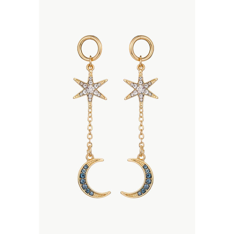 Inlaid Rhinestone Star and Moon Drop Earrings