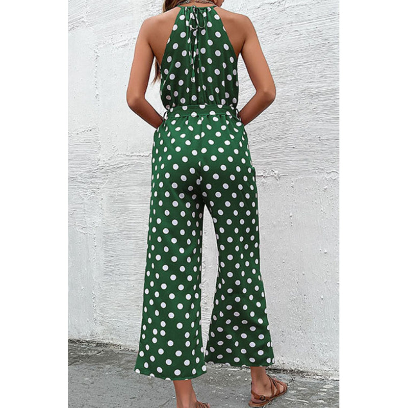 Polka Dot Grecian Wide Leg Jumpsuit