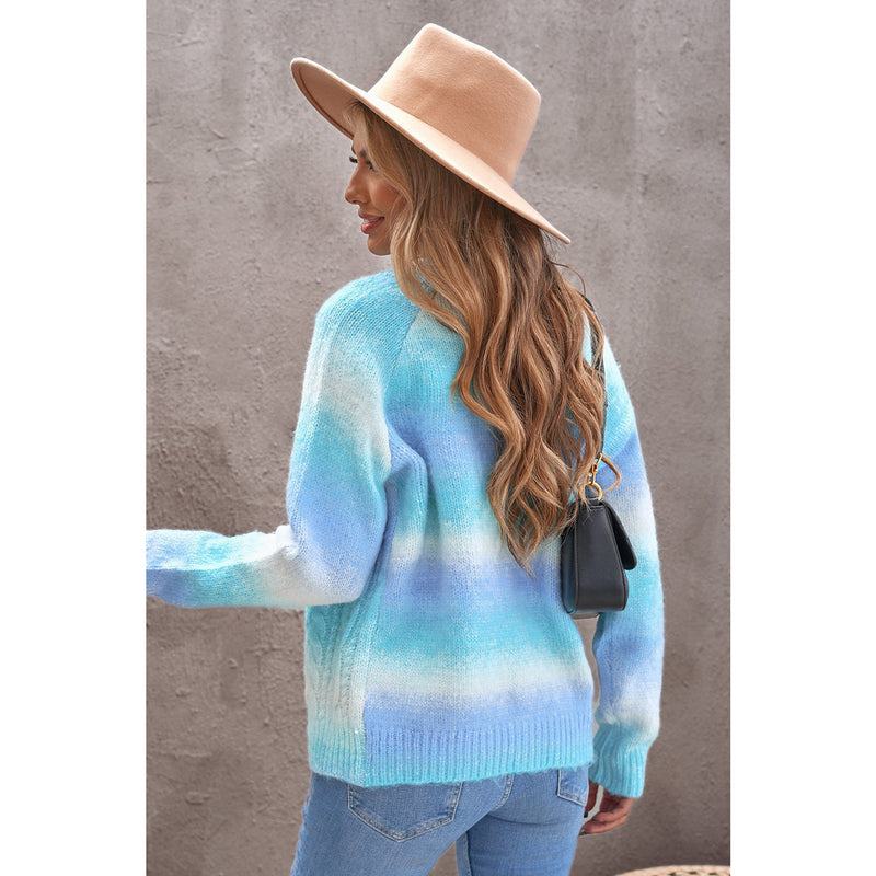 Tie-Dye Cable-Knit Raglan Sleeve Open Front Cardigan