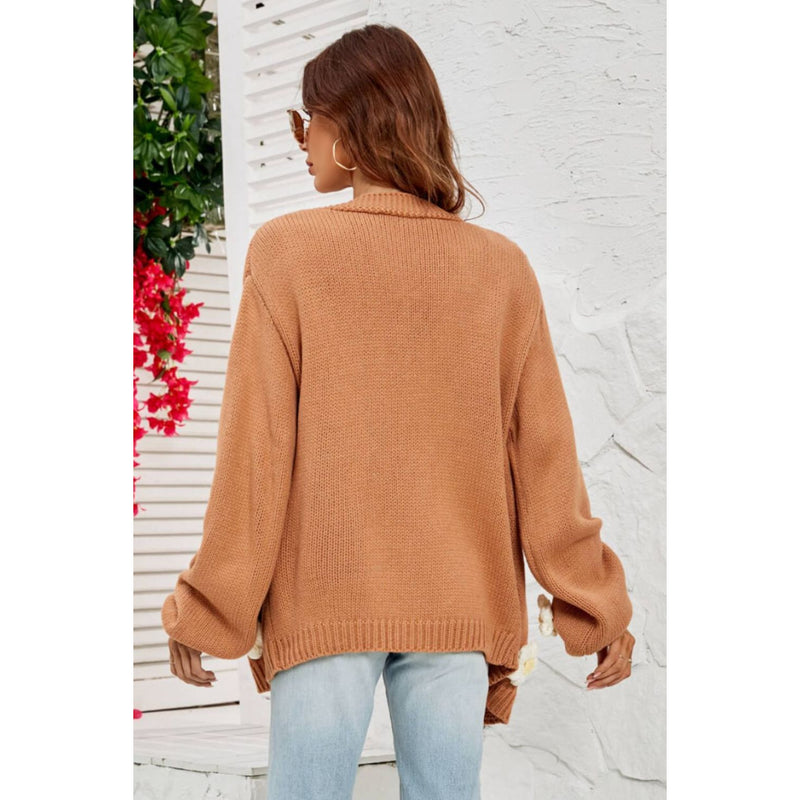 Flower Detail Open Front Cardigan