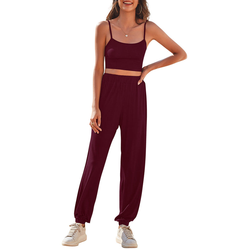 Cropped Cami and Side Split Joggers Set