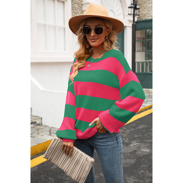 Striped Balloon Sleeve Knit Pullover