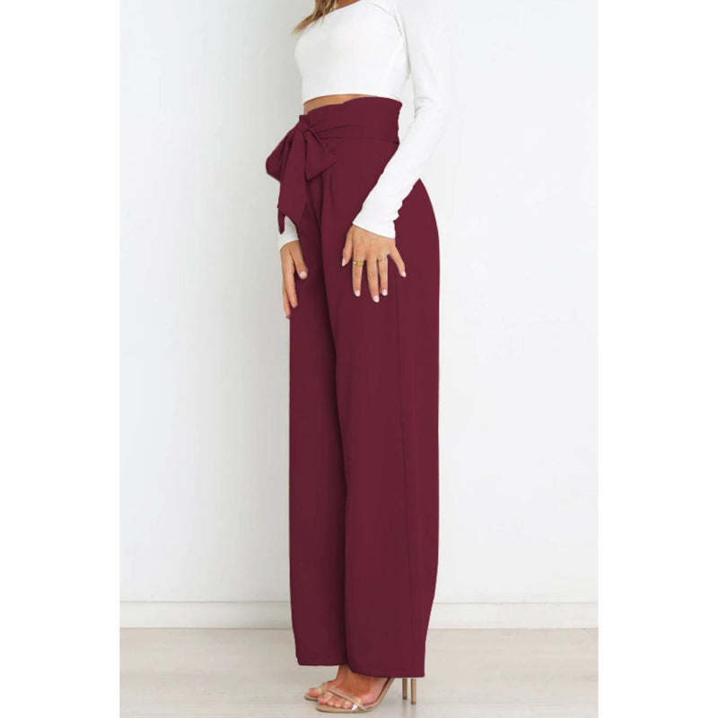 Tie Front Paperbag Wide Leg Pants