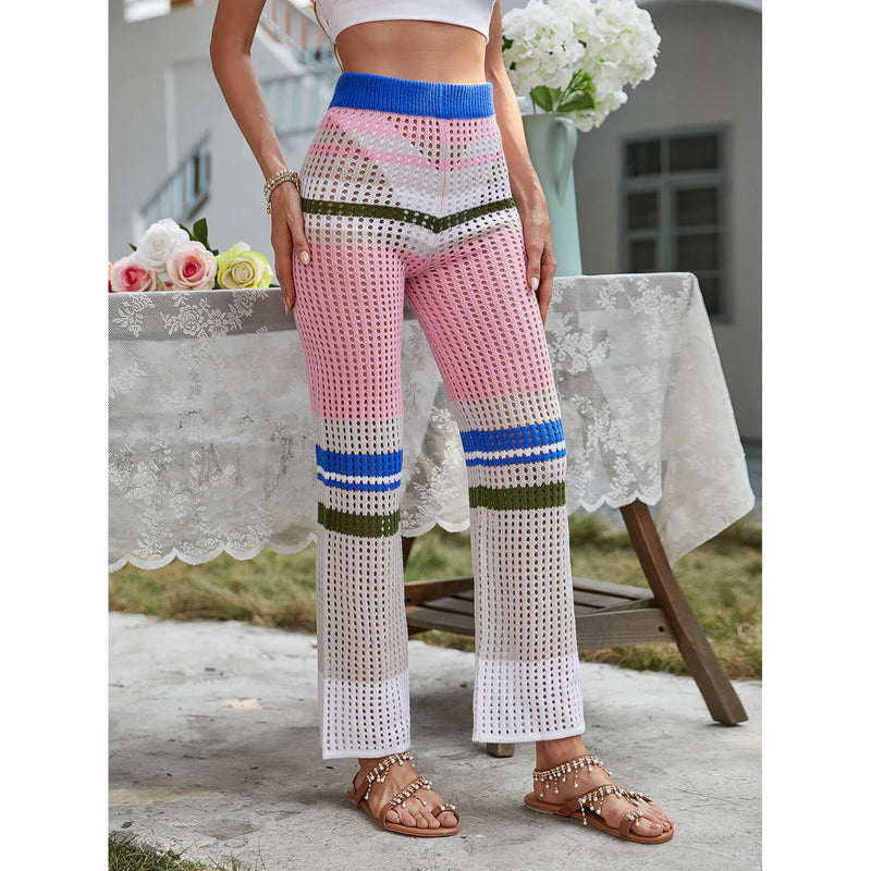 Color Block Openwork Knit Pants