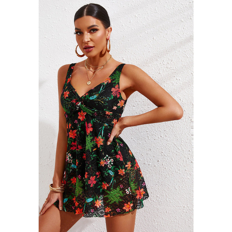 Full Size Twist Front Sleeveless Swim Dress