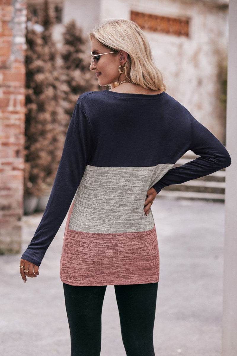Color Block Twisted Detail Long Sleeve Top