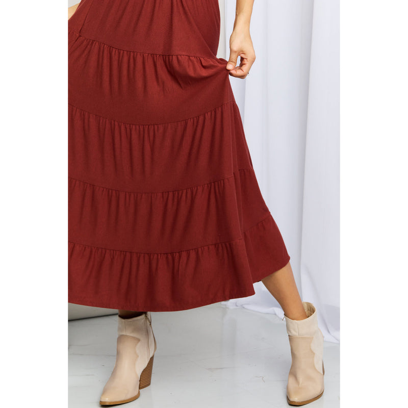 Zenana Full Size Wide Waistband Tiered Midi Skirt