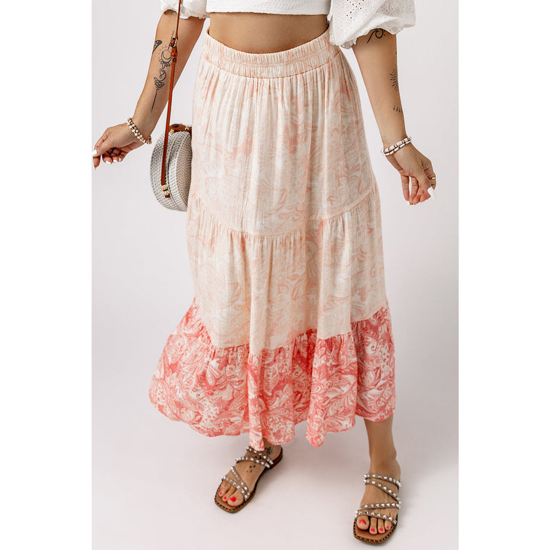 Floral Color Block Tiered Skirt