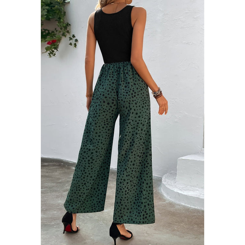 Two-Tone Square Neck Wide Leg Jumpsuit