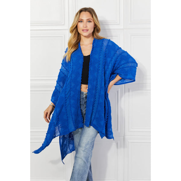 Justin Taylor Pom-Pom Asymmetrical Poncho Cardigan in Blue