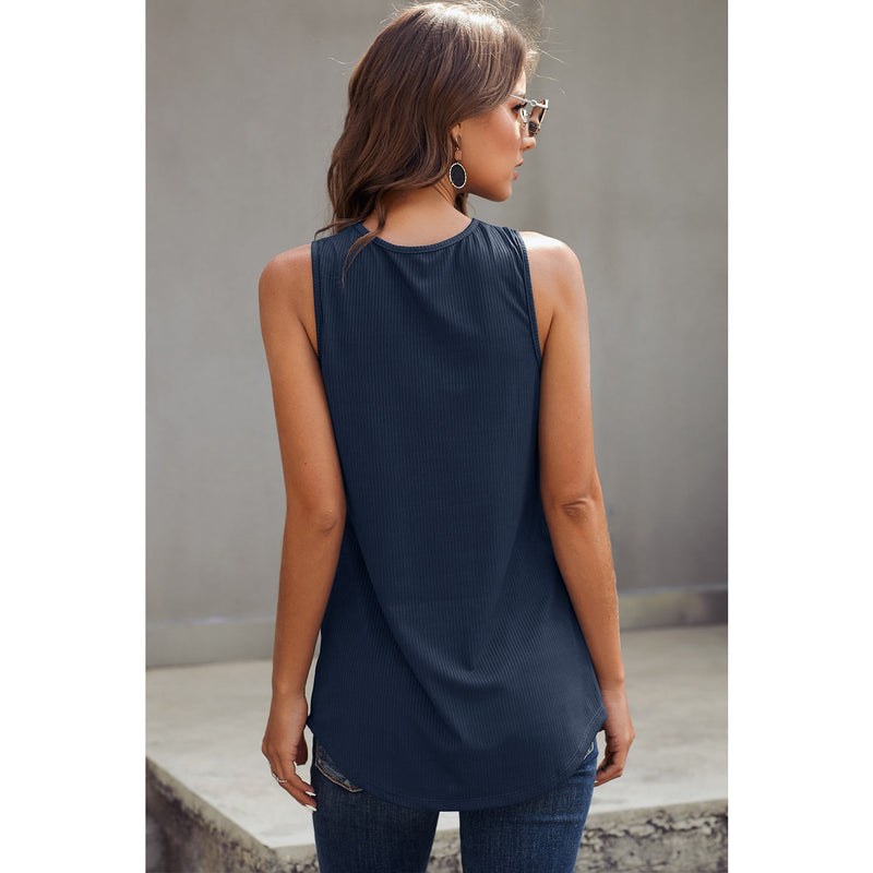 Ribbed Buttoned V-neck Tank