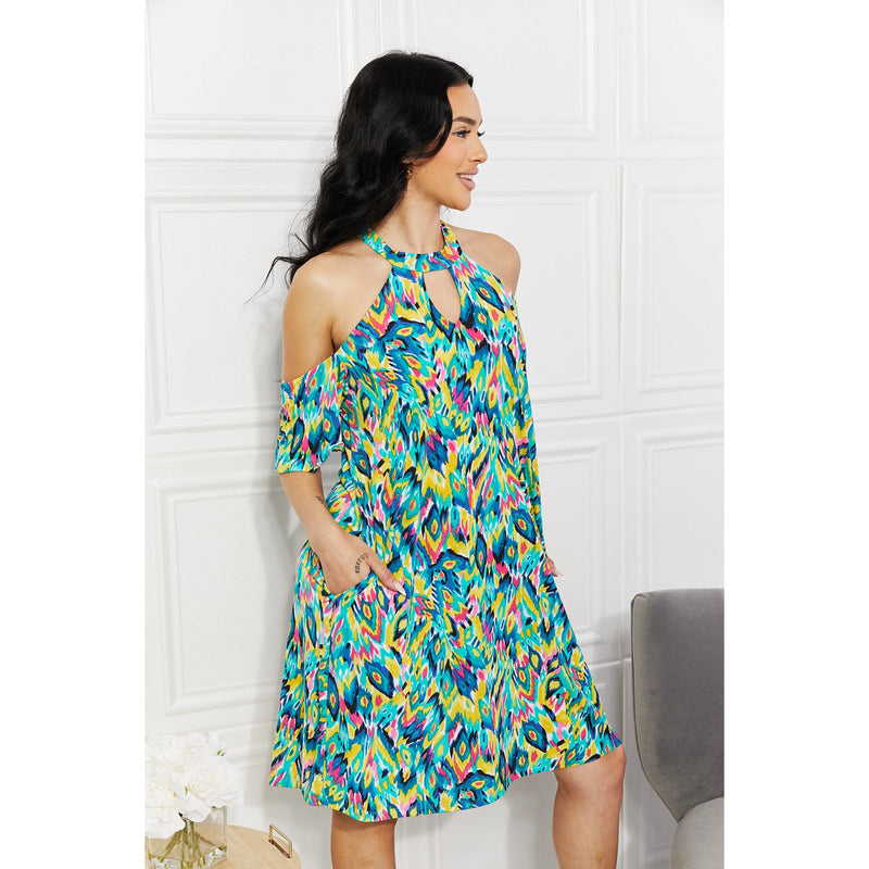 Sew In Love Full Size Perfect Paradise Printed Cold-Shoulder Dress