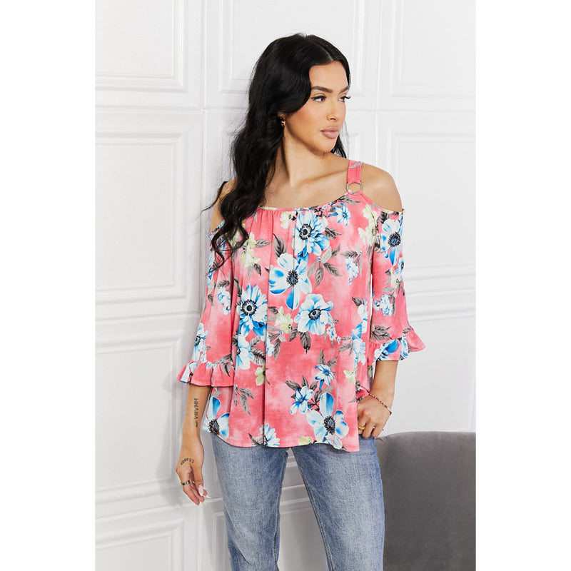 Sew In Love Full Size Fresh Take  Floral Cold-Shoulder Top